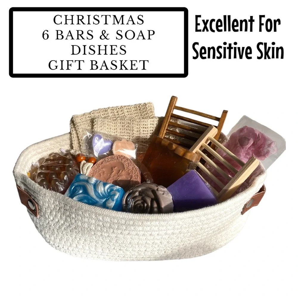 Soap Gift Basket, White Oval Woven Rope, Handmade Soaps ( PRICE IS FIRM ) - Picture 1 of 9